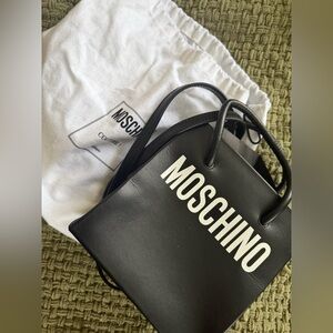 SS21 Moschino Couture Jeremy Scott Black Leather Mini Shopper Shoulder Bag Logo